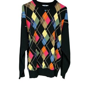English Sports Shop Mens Argyle Sweater Black Multicolor Cotton M